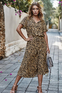 Short Sleeve Leopard A-Line Dress