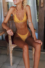 Load image into Gallery viewer, Yellow Spaghetti Strap Rhombus Bikini Set
