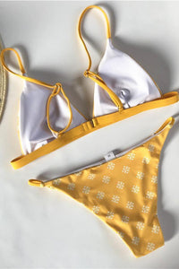 Yellow Spaghetti Strap Rhombus Bikini Set