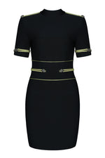Load image into Gallery viewer, Mock-Neck Epaulet Bandage Dress With Short Sleeves
