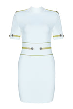 Load image into Gallery viewer, Mock-Neck Epaulet Bandage Dress With Short Sleeves
