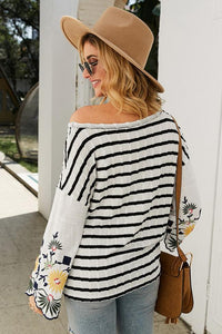 Embroidered Striped T-Shirt