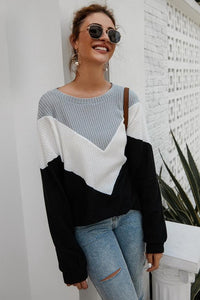 V-Stripe Long Sleeves Knit Pullover