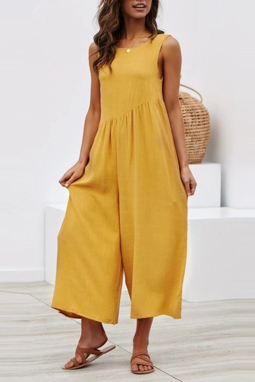 Casual Loose Back Open Sleeveless Jumpsuit