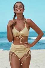 Load image into Gallery viewer, Solid High Waist Pleats Lace-Up Bikini Set
