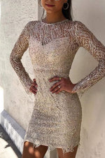 Load image into Gallery viewer, Sequin Long Sleeve Lace Mini Bodycon Dress
