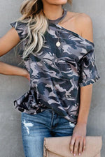 Load image into Gallery viewer, Halter Strapless Camouflage Short-Sleeved Top
