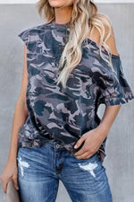 Load image into Gallery viewer, Halter Strapless Camouflage Short-Sleeved Top
