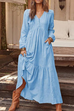 Load image into Gallery viewer, Pockets V Neck Long Sleeeve Maxi Dress
