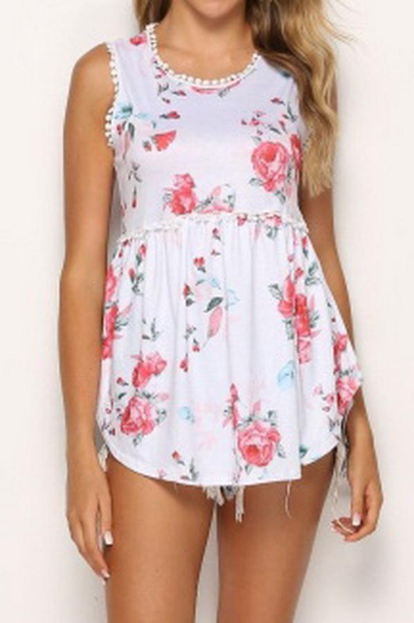 Printed Sleeveless Small Lace Top