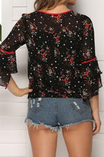 Load image into Gallery viewer, Floral Flared Sleeves Loose Chiffon Blouse
