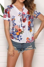 Load image into Gallery viewer, Printed V-Neck Top With Short Sleeves
