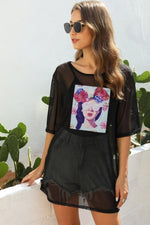 Load image into Gallery viewer, Mesh Splicing Cartoon Pattern Blouse
