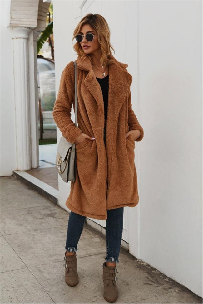 Tweed Lapel Pocket Brown Coat