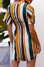 Load image into Gallery viewer, Rainbow Stripe Deep V-Neck Dress
