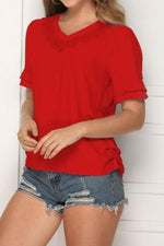 Load image into Gallery viewer, V-Neck Solid Color Hollow Loose Top

