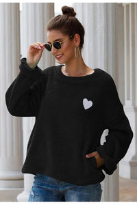 Love Embroidery Loose Plush Pullover