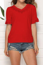 Load image into Gallery viewer, V-Neck Solid Color Hollow Loose Top
