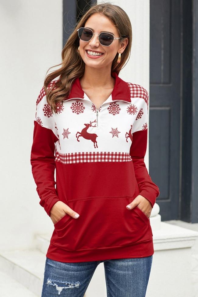 Snowflake Reindeer Print Pullover