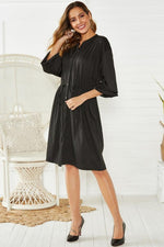 Load image into Gallery viewer, Long Sleeve Mid Length Drawstring Dress
