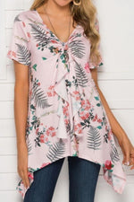 Load image into Gallery viewer, V-Neck Print Irregular Mid-Length Top
