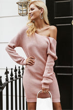 Load image into Gallery viewer, Off Shoulder Backless Cross Sweater Dress
