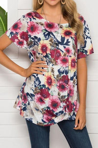 Printed Round Neck Short Sleeve Loose Top
