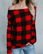 Load image into Gallery viewer, Stylish Red Plaid Bateau Top
