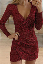 Load image into Gallery viewer, Short Mini V-neck Party Dress With Long Sleeves
