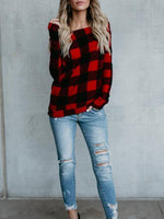 Load image into Gallery viewer, Stylish Red Plaid Bateau Top
