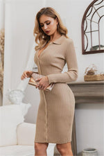 Load image into Gallery viewer, Bodycon Lapel Button Knitted Dress

