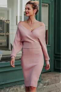 Batwing Sleeve 2 Pieces Sweater Dress