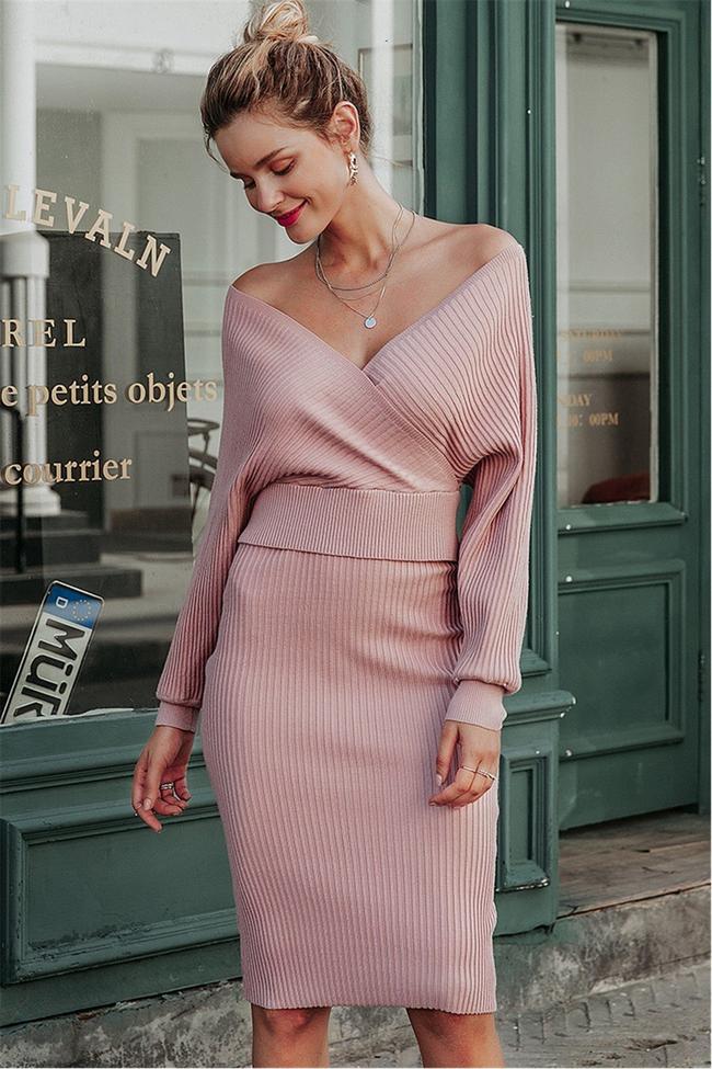 Batwing Sleeve 2 Pieces Sweater Dress