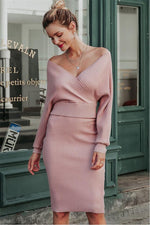 Load image into Gallery viewer, Batwing Sleeve 2 Pieces Sweater Dress
