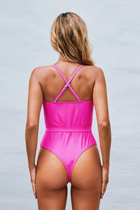 Cross Band And Belt One Piece Swimsuit