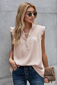 High Collar Button Pleated Top