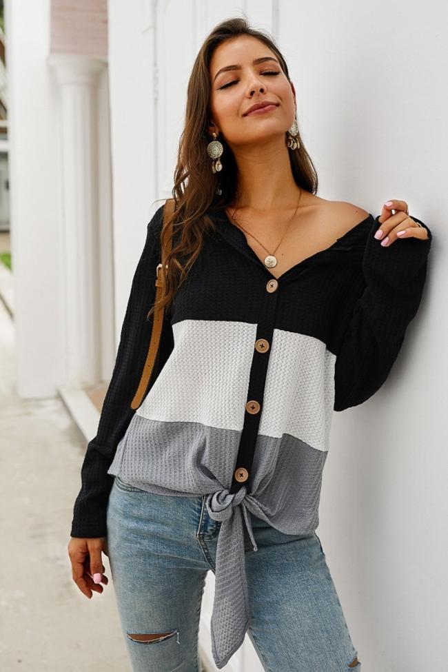 Color Block Single Breasted Cardigan