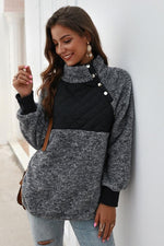 Load image into Gallery viewer, Color Block High Neck Buttons Sweatshirt
