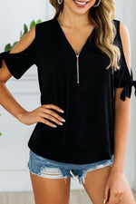 Load image into Gallery viewer, Leisure Lace Zipper V-Collar Blouse

