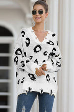 Load image into Gallery viewer, Leopard V-Neck Frayed Sweater
