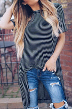 Load image into Gallery viewer, Striped Short Sleeve Low High T-Shirt
