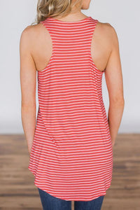 Striped Sleeveless Hollow Out T-Shirt