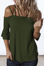Load image into Gallery viewer, Flare Sleeve Off-Shouder Sling T-Shirt
