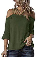 Load image into Gallery viewer, Flare Sleeve Off-Shouder Sling T-Shirt
