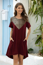 Load image into Gallery viewer, Leopard Stitching Pocket Loose Dress
