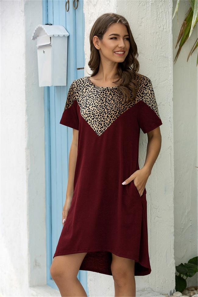 Leopard Stitching Pocket Loose Dress