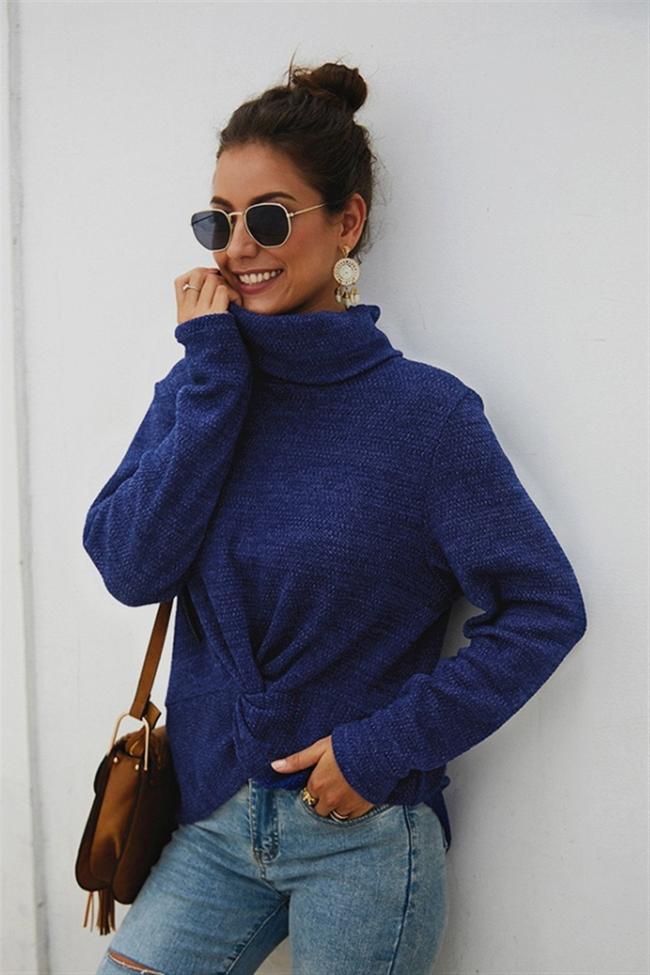Pure Color High Neck Twist Sweater