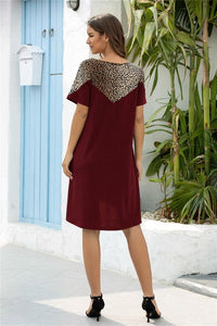 Leopard Stitching Pocket Loose Dress