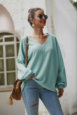 Load image into Gallery viewer, Lantern Sleeve V Neck Loose Sweater
