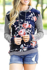 Load image into Gallery viewer, Floral Striped Loose Blouse Hoodie

